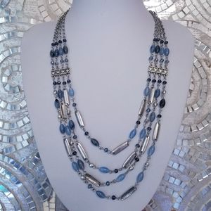 Egyptian Revival Style Blue & Silver Bead Necklace